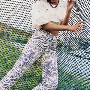 High waisted purple print jeans